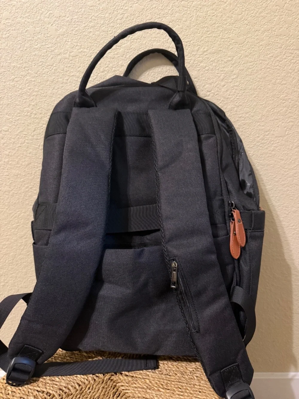 NWT Matein black backpack with brown accents (usb charger inside)